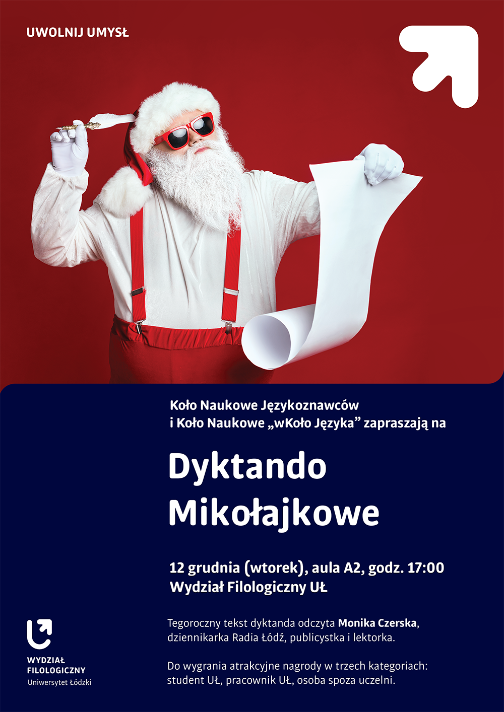 Plakat zapowiadający Dyktando Mikołajkowe 2023