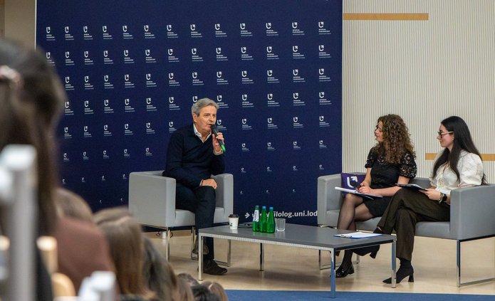 kadr ze spotkania z Piotrem Polkiem